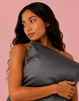 Silver Cloud - Charcoal Satin Pillowcase With Silver Ions